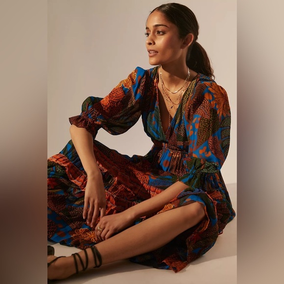 Farm Rio Puff Sleeve Maxi Dress Size M NWT